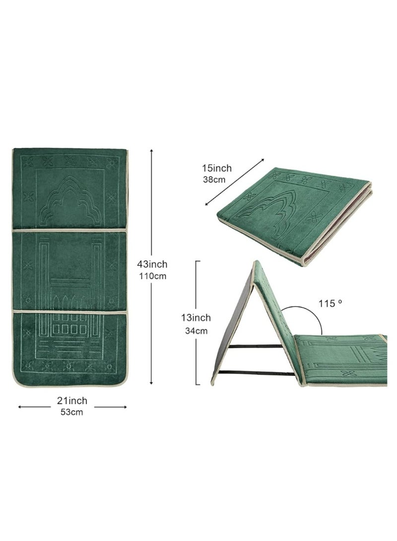 أومون سجادة صلاة قابلة للطي مع مسند ظهر مع حقيبة تخزين لتسهيل السفر، 41.93 × 21.26 بوصة، هدية رمضان الإسلامي/عيد (خضراء الجيش) - Image 5